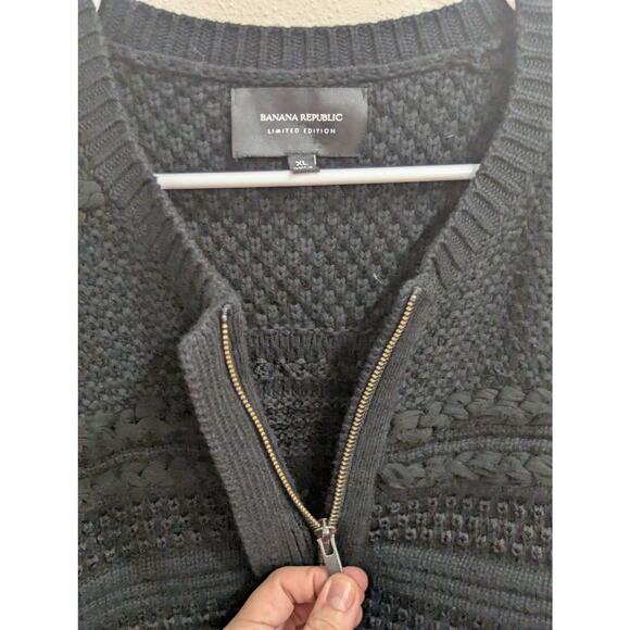 Black chunky knit zip cardigan by Banana Republic Limited Edition black label XL - Picture 2 of 12